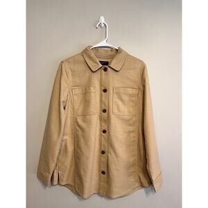 Talbots Tan Shirt Jacket Button Up Shacket Pockets Texture Petite Medium